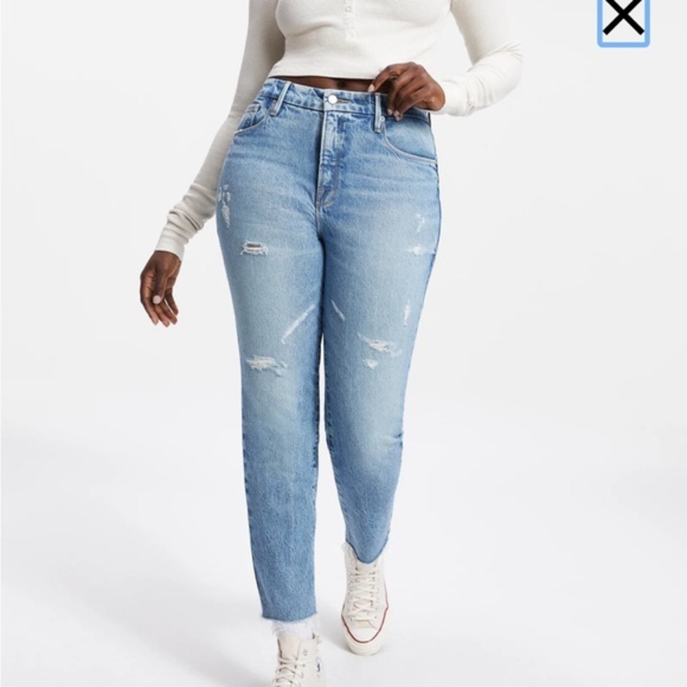 Good American Weekender Distressed Hi Rise Jeans 18